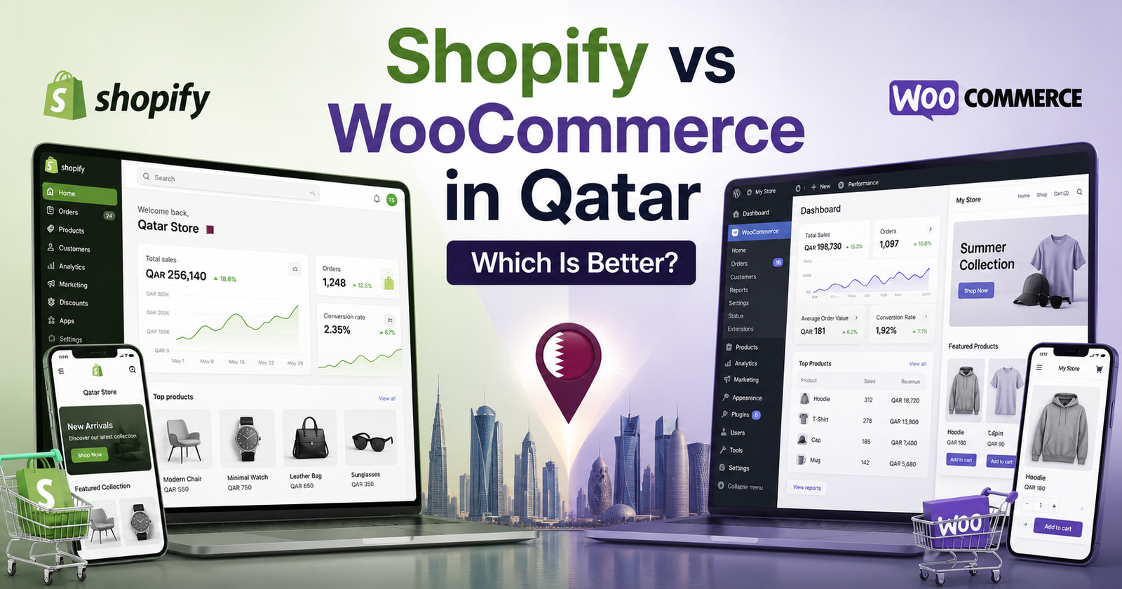 Shopify and WooCommerce comparison for ecommerce businesses in Qatar